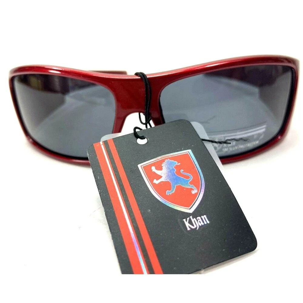 Khan Boys Red Plastic Sunglasses Sports Running Jogging Gray Lens NWTS